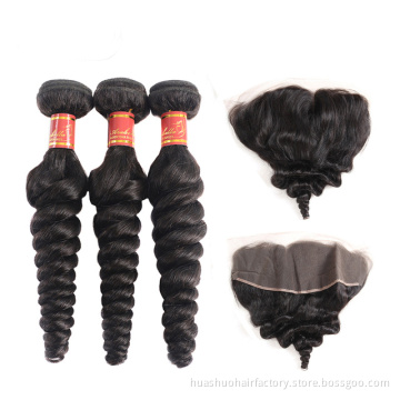 Peruvian Raw Vietnamese Hair Double Loose Deep Wet And Wave Curly Bundles With A Lace Frontal